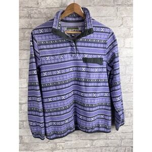 Jachs Cabin Womens Fleece‎ 1/4 Snap Pullover Pocket Soft Purple Fair Isle Size M